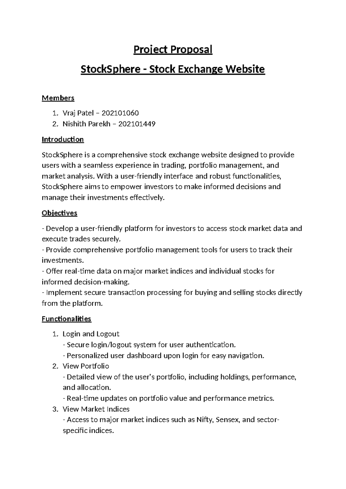 Proposal of Project on stocksphere. Has all timelines and steps to ...