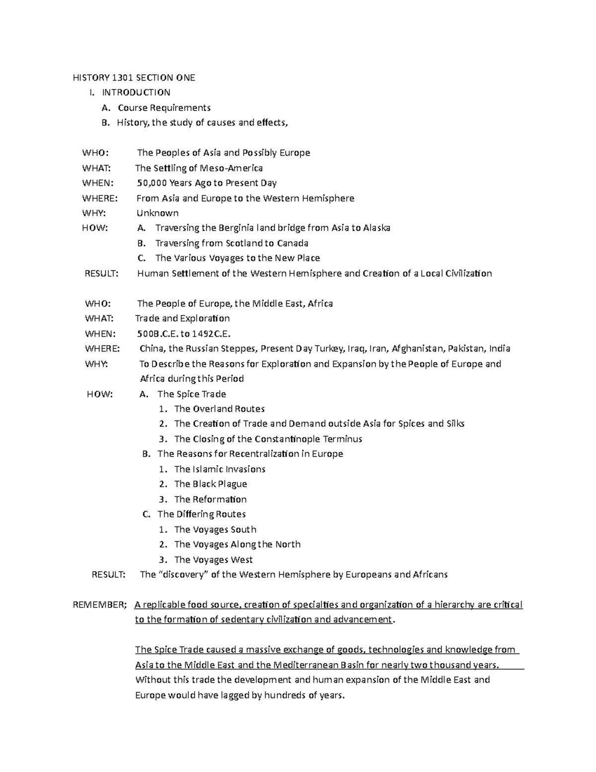 History 1301 Section ONE Study Guide - HISTORY 1301 SECTION ONE I ...