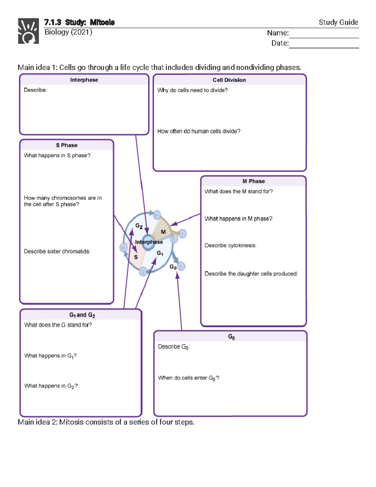 7.1.3 Study - Mitosis - n/a - 7.1 Study: Mitosis Study Guide Biology ...