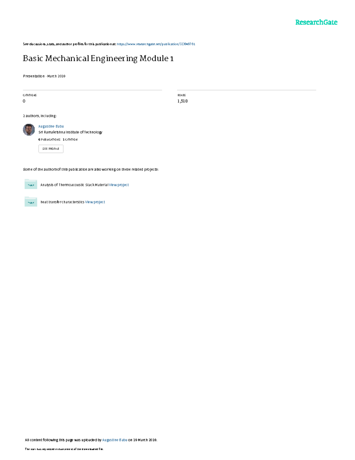 Basic Mechanical Engineering Module 1 See Discussions Stats And Basic Mechanical Engineering Module 1 See Discussions Stats And