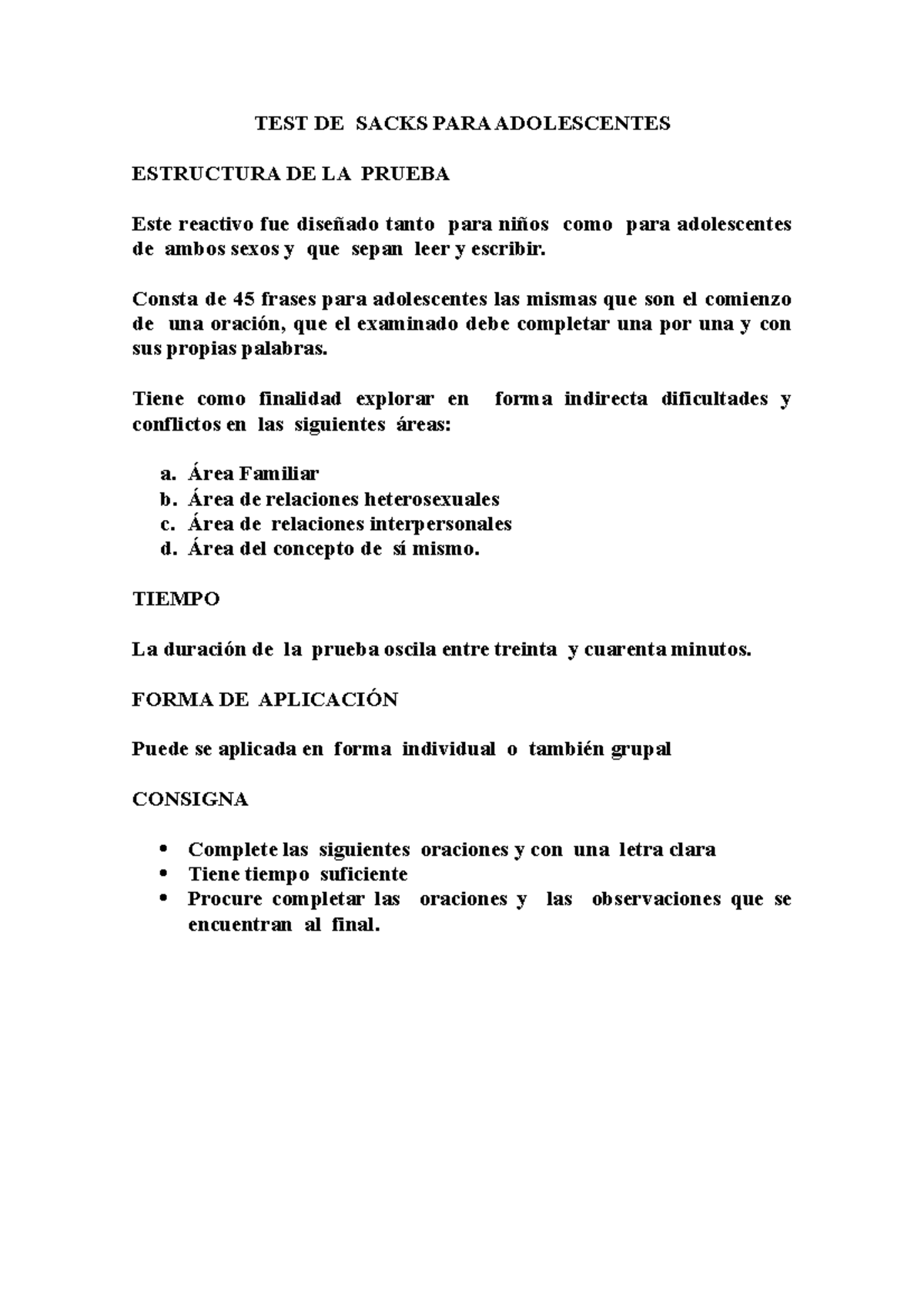 235. Test de Sacks adolescentes - TEST DE SACKS PARA ADOLESCENTES ...