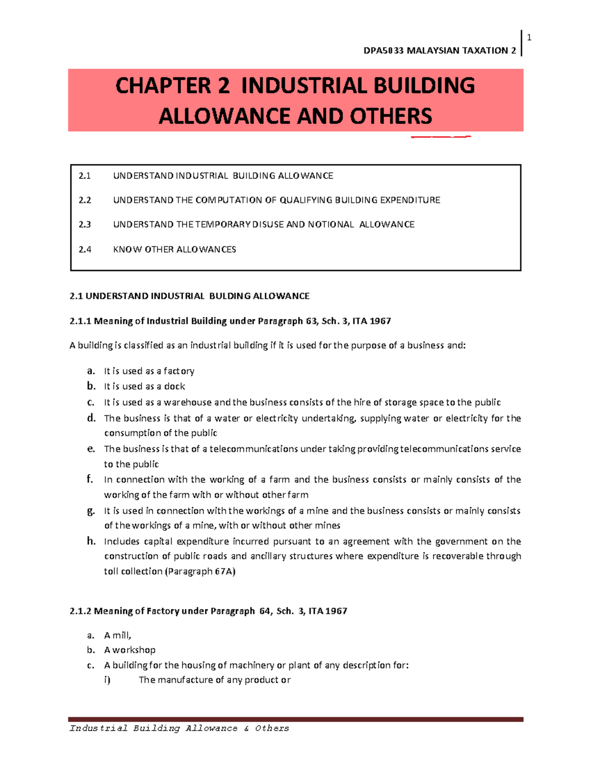 Chapter 2 IBA For subject Taxation DPA5033 MALAYSIAN TAXATION 2