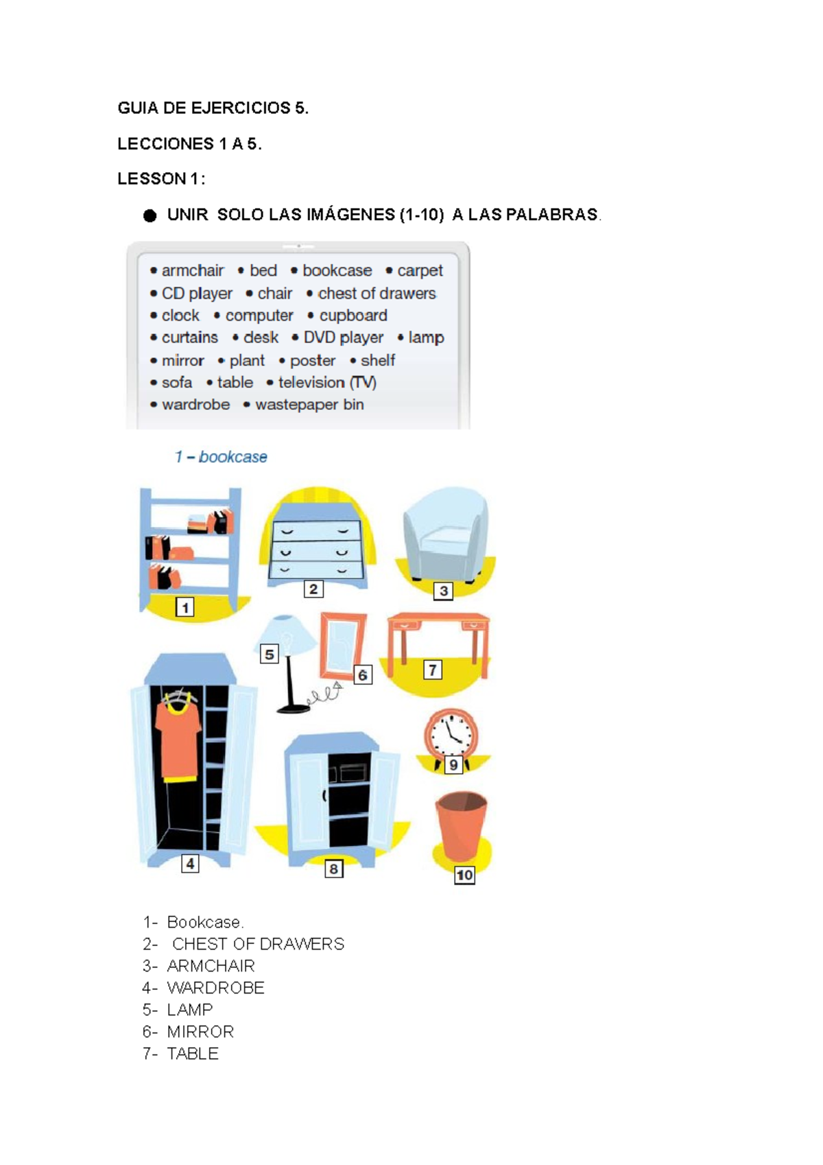KEY Exercises 5 Clave ingles GUIA DE EJERCICIOS 5. LECCIONES 1 A 5