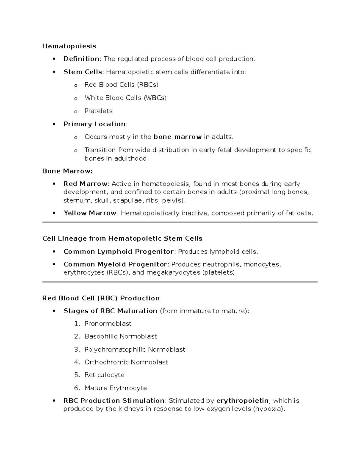 Hema SummaryNotes Hematopoiesis Definition The regulated process of
