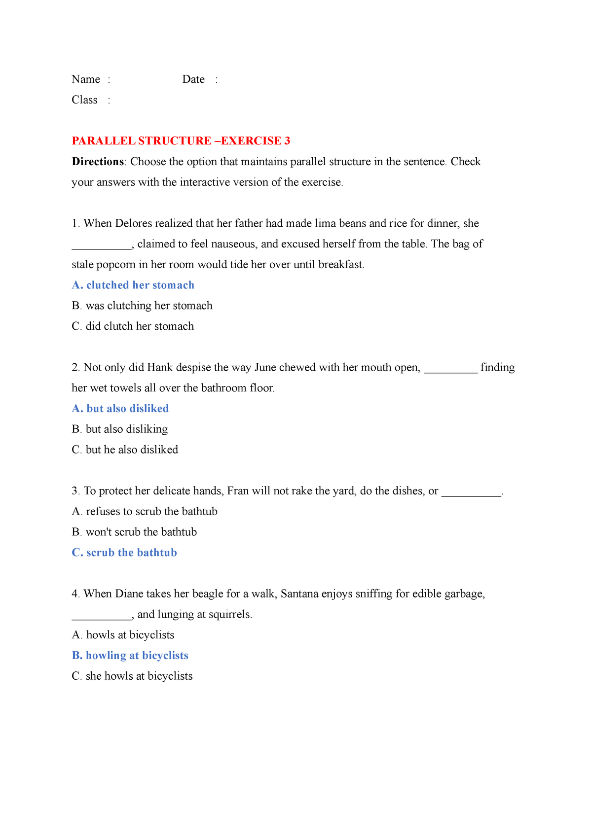 Contoh Soal Parallel Construction Name Date Class PARALLEL 