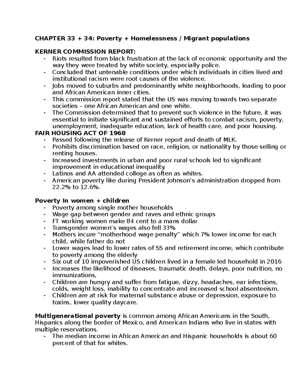 Exam 2 Notes - Chapters 33 + 34 - CHAPTER 33 + 34: Poverty ...