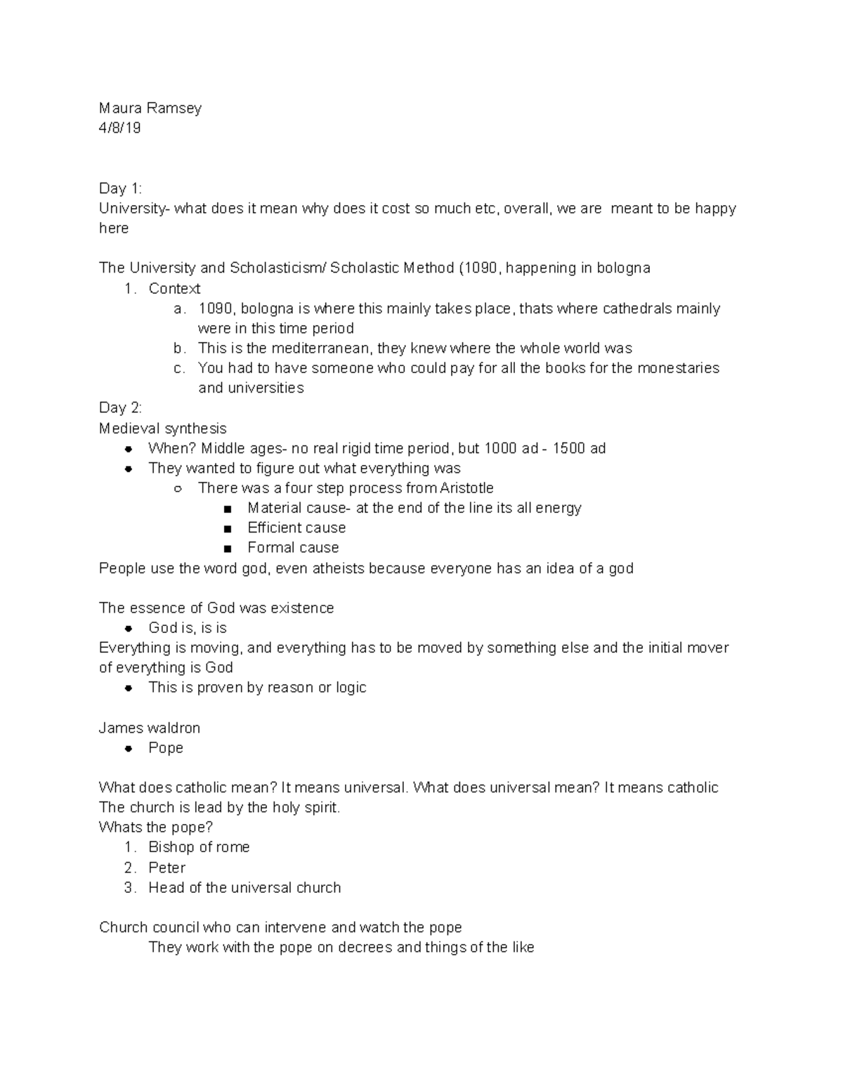 THL Notes - Exam 3 Final - Maura Ramsey 4/8/ Day 1: University- what ...