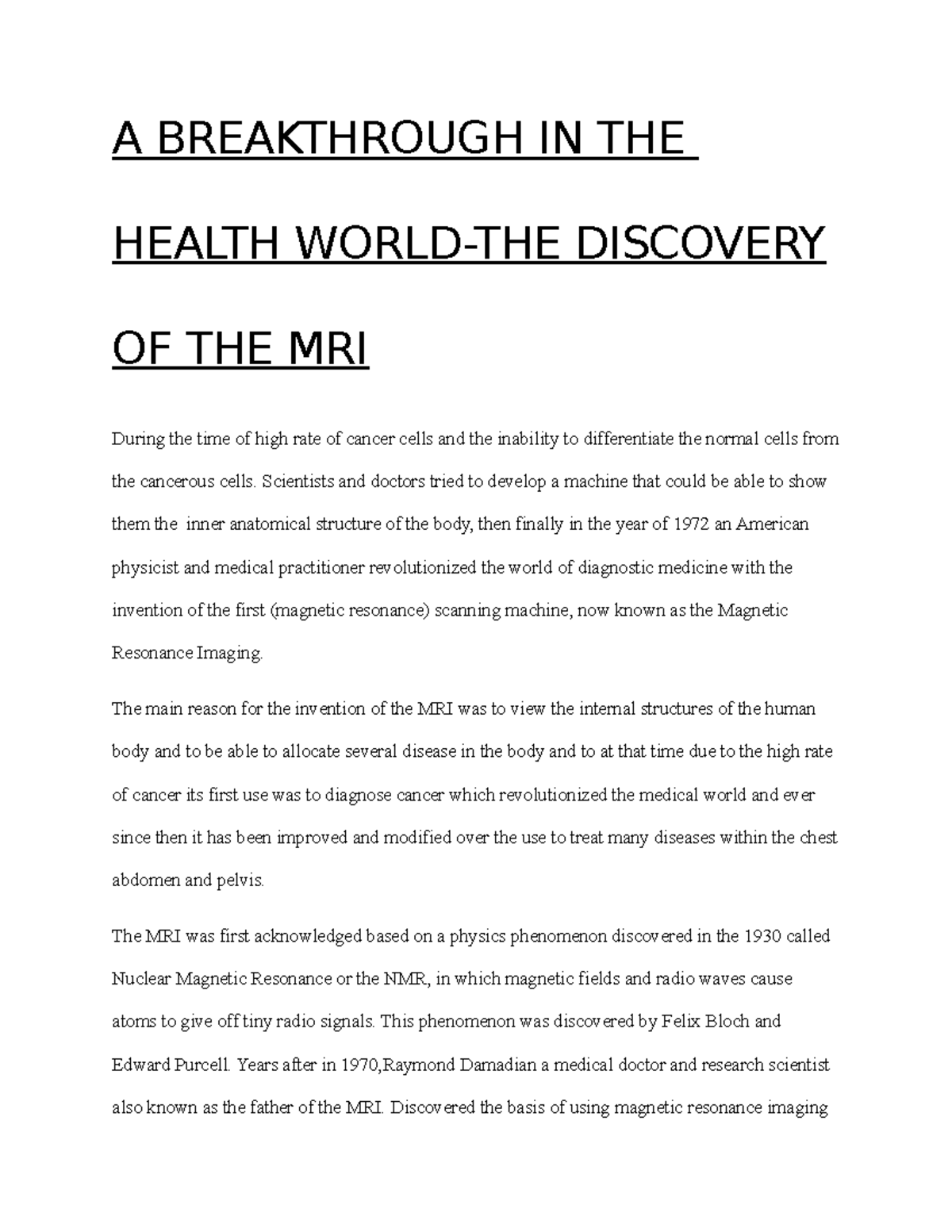 medical breakthrough essay