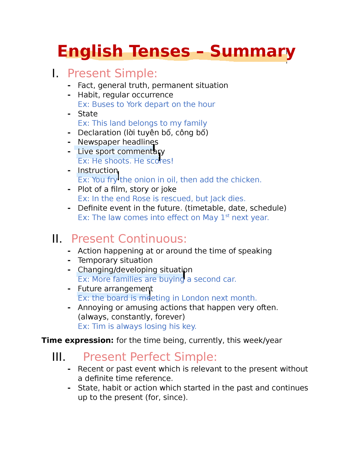 English Tenses Present Simple Fact General Truth Permanent 