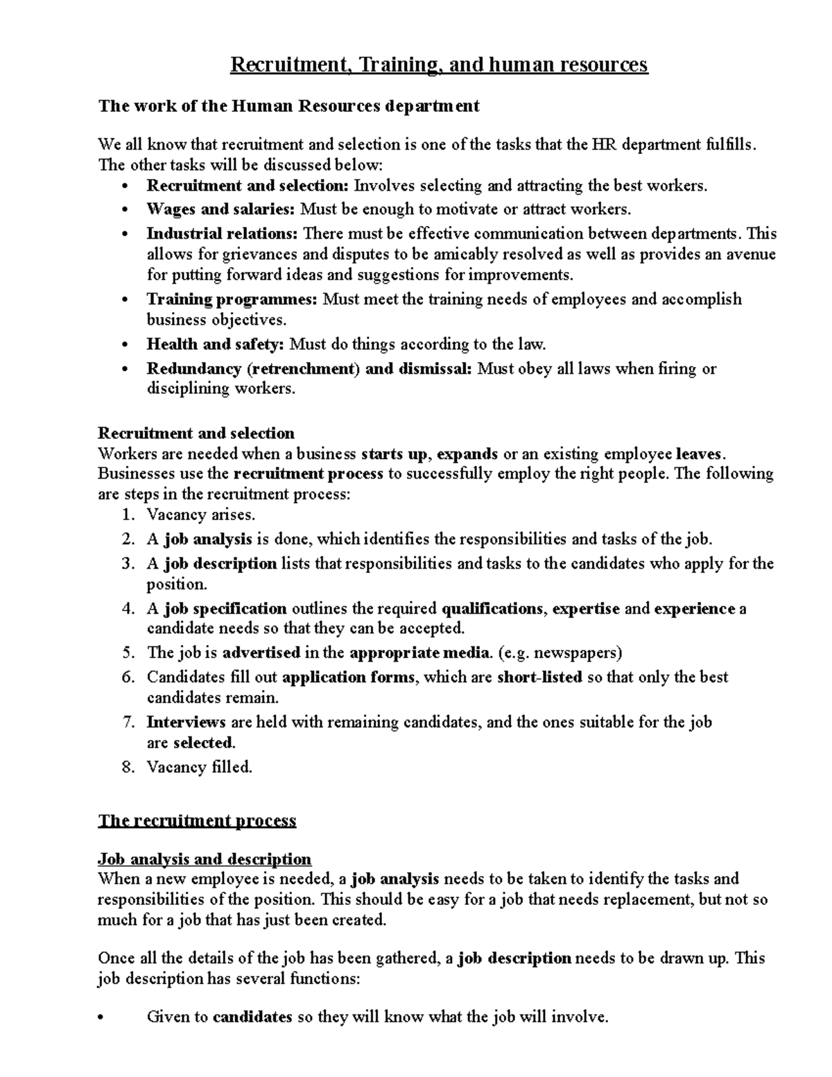 Recruitment training and human resources - BUSI 1009 - Carleton - Studocu