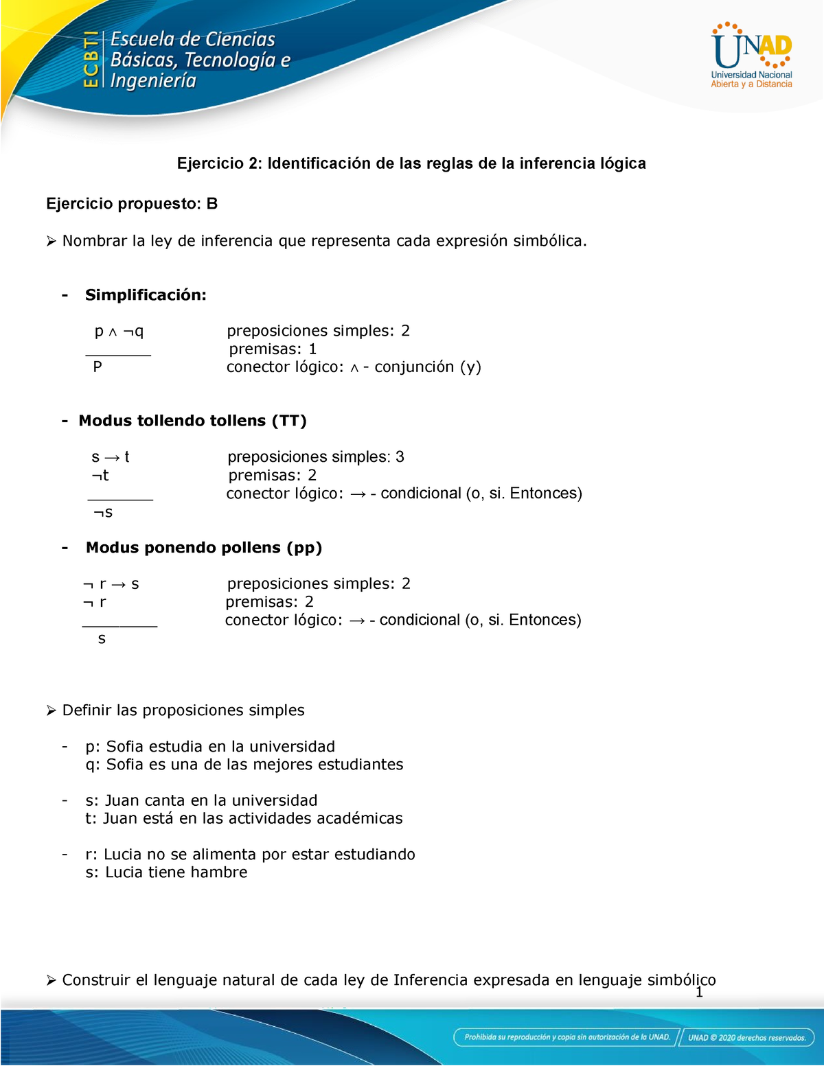 REGLAS DE INFERENCIA - 1 Ejercicio 2: Identificación De Las Reglas De ...