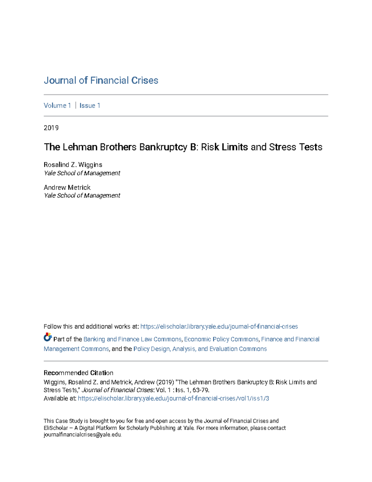 The Lehman Brothers Bankruptcy B Risk Limits and Stress Tests - Wiggins ...