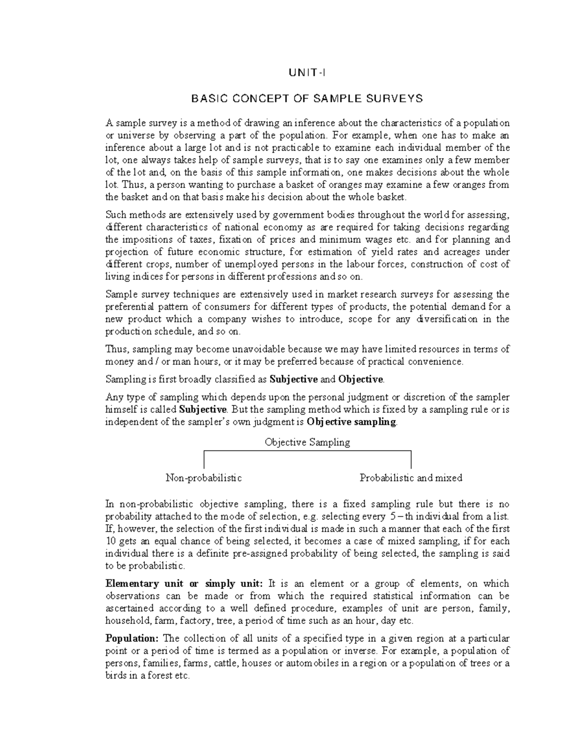 Basic Concept OF Sample Surveys - U N I T -I BASI C CON CEPT OF SAM PLE ...