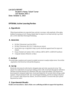 LAB 1 (EMG) indv. Lab report - Student Name: Taliah Turner Lab Section ...