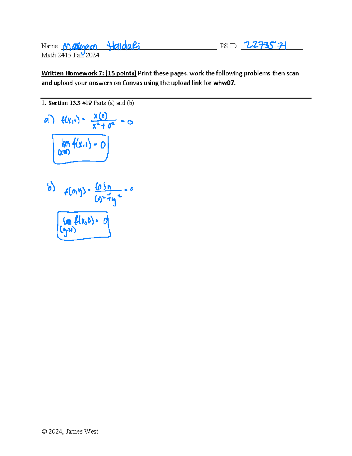Annotated-whw07 - written hw - © 2024 , James West Name: - Studocu
