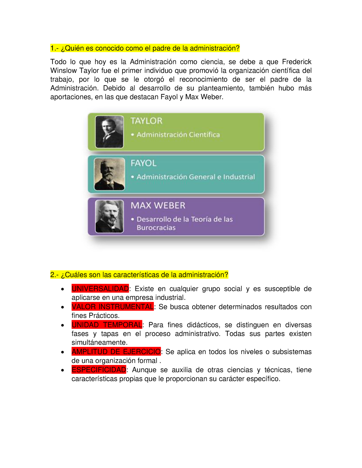 Concepto DE Administracion  ¿Quién es conocido como el padre de la  administración? Todo lo que - Studocu