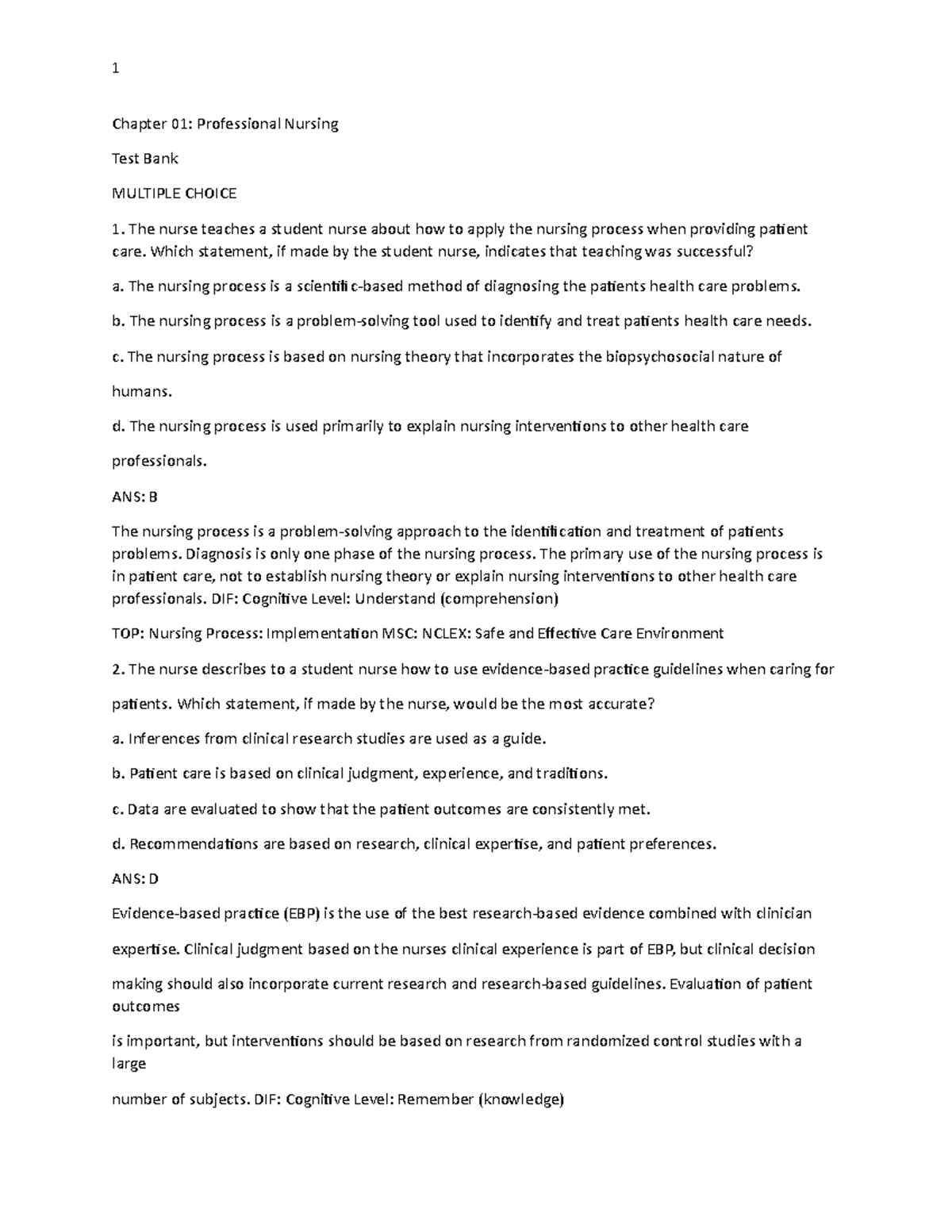 Chapter 9 - Palliative and care - Chapter 01: Professional Nursing Test ...