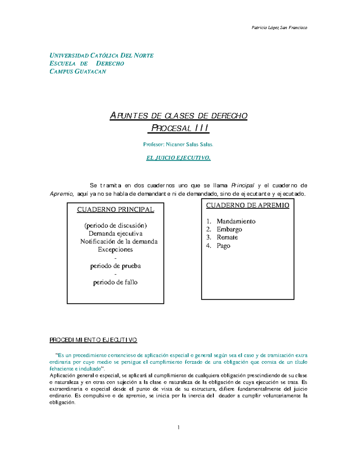 Derecho Procesal Iii C Universidad Cat Lica Del Norte Escuela De Derecho Campus Guayacan