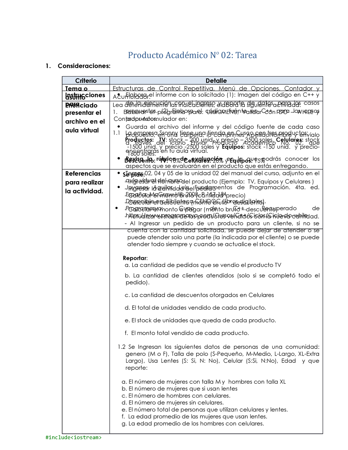 PA 02 FP - PA2 - Producto Acadéémico N O 02: Taréa 1. Consideraciones ...