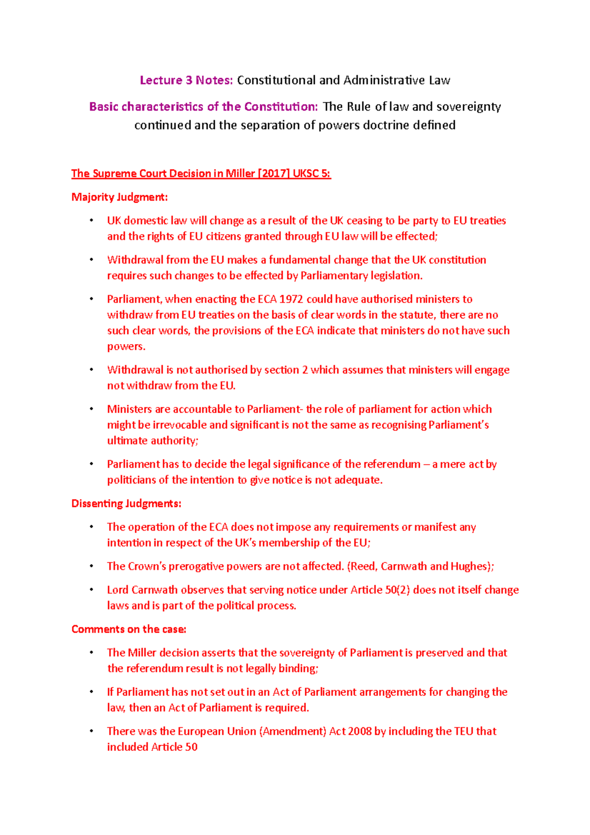 Lecture 3 Notes - Lecture 3 Notes: Consituional and Administraive Law ...