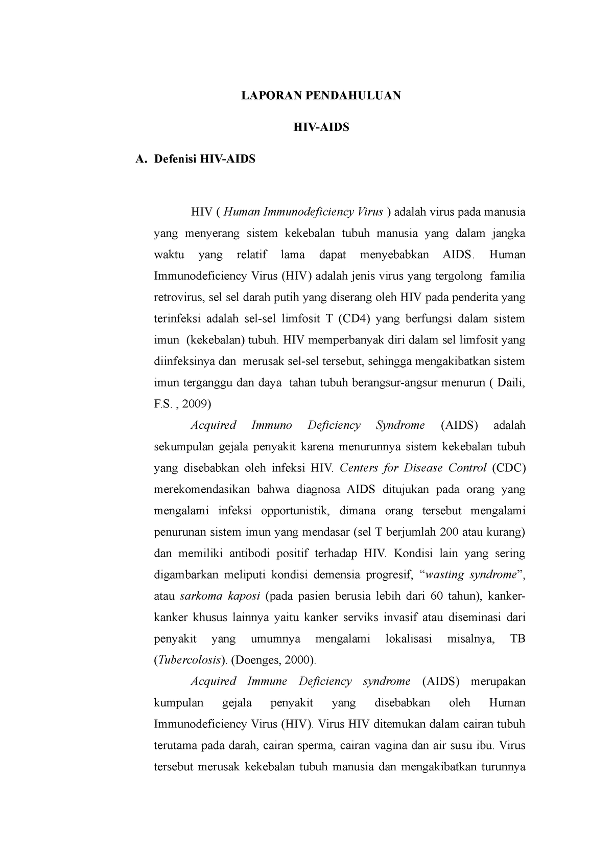 Laporan Pendahuluan Hivaids Mitha 2 - LAPORAN PENDAHULUAN HIV-AIDS A ...