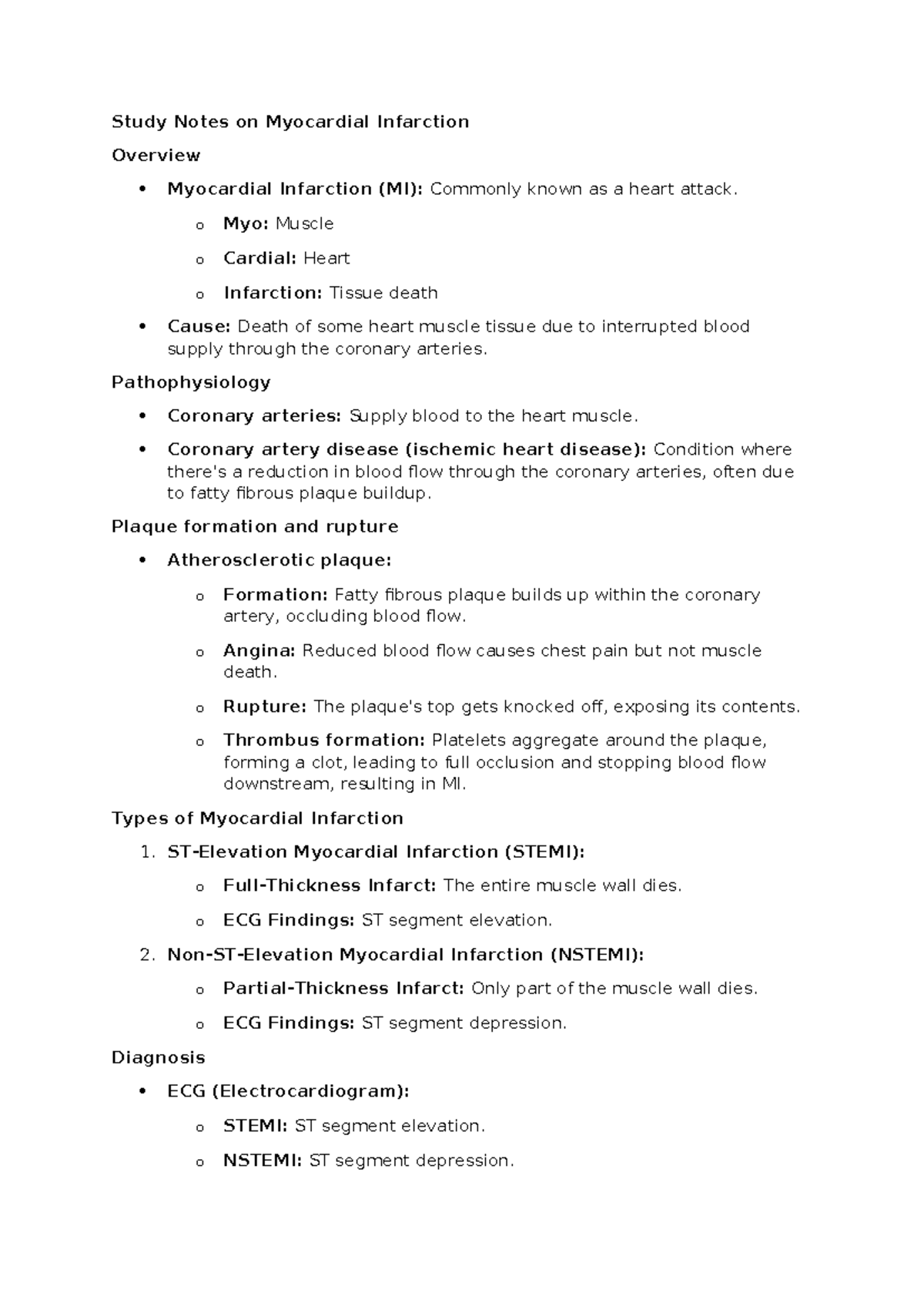 Study Notes on Myocardial Infarction - Study Notes on Myocardial ...