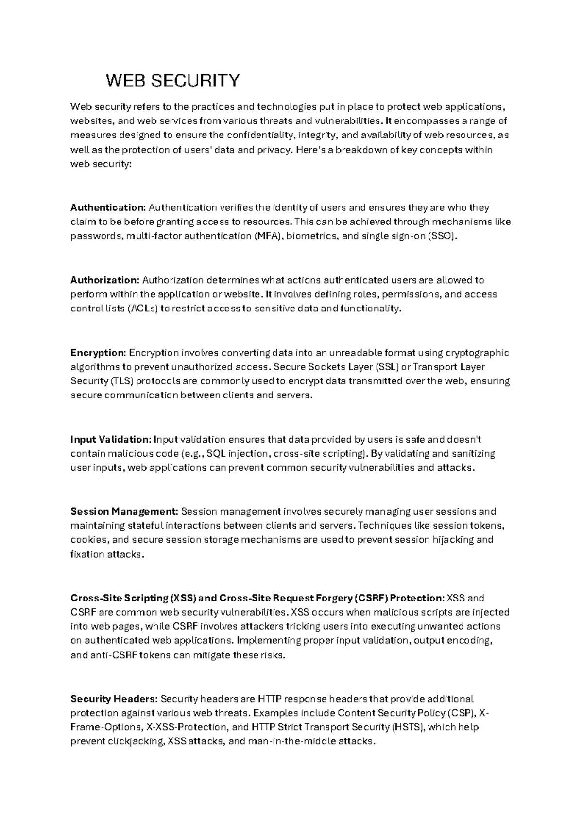WEB Security - WEB SECURITY Web security refers to the practices and ...