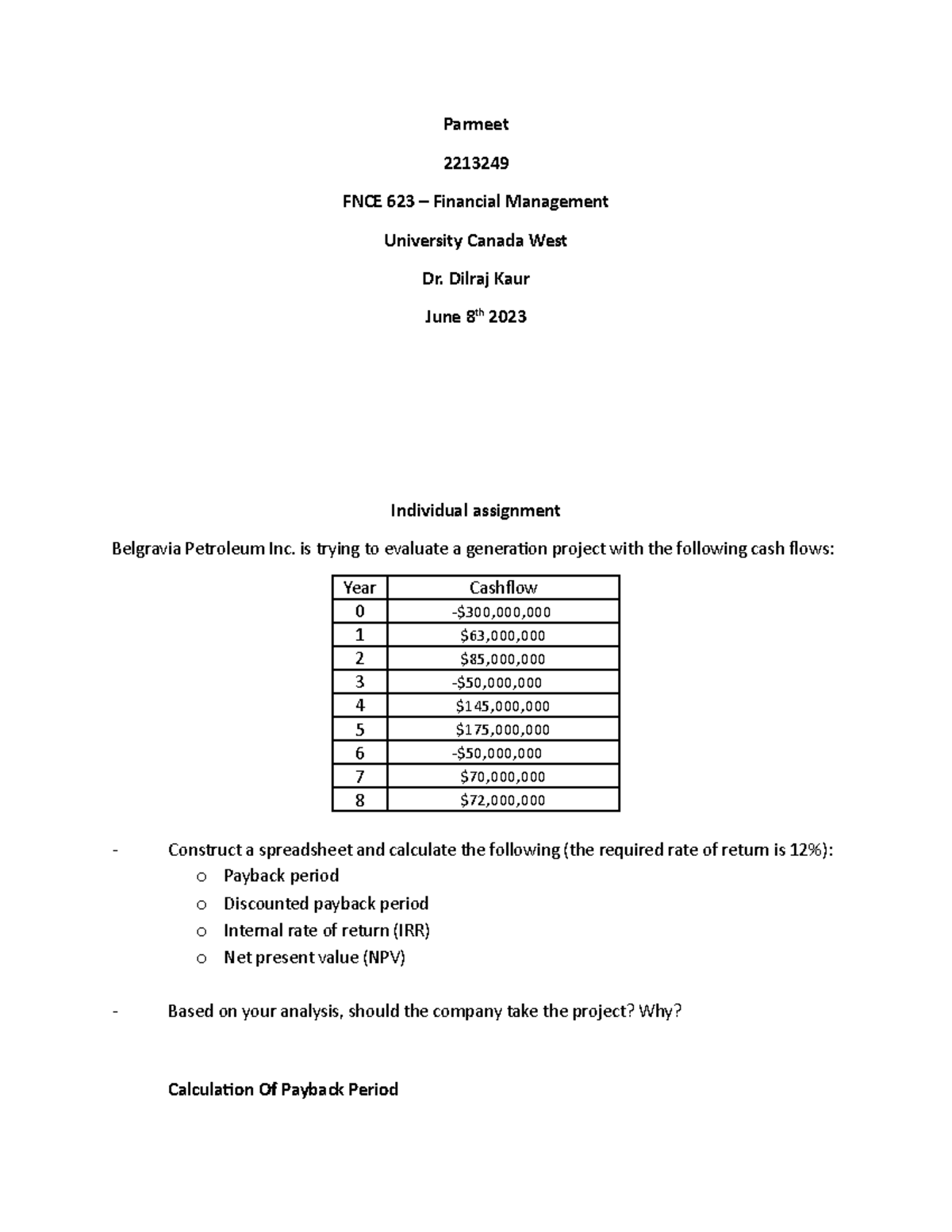 Individual Assignment Spring 2023 Finance 623 - Parmeet 2213249 FNCE ...