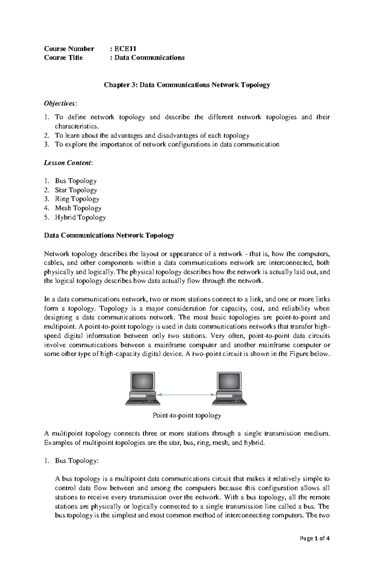 Chapter 3 - Data Communications Network Topology - Course Number : ECE ...