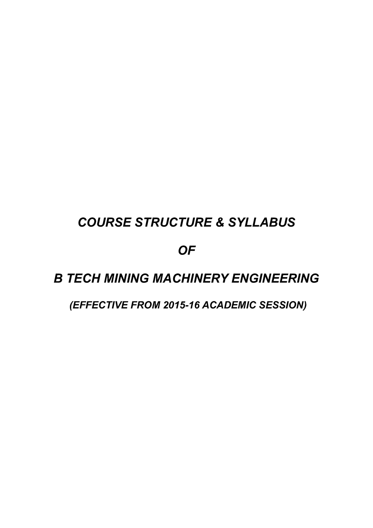 Mining Machinery Engineering Hutulbur - COURSE STRUCTURE & SYLLABUS OF ...