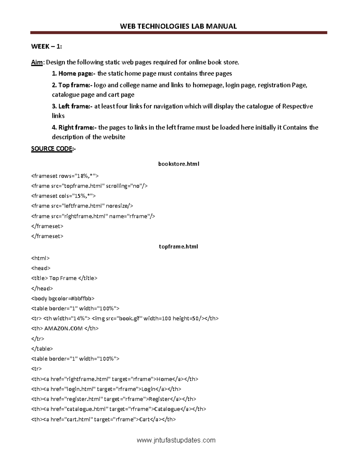 Web Technology Lab Manual - WEEK – 1: Aim: Design The Following Static ...