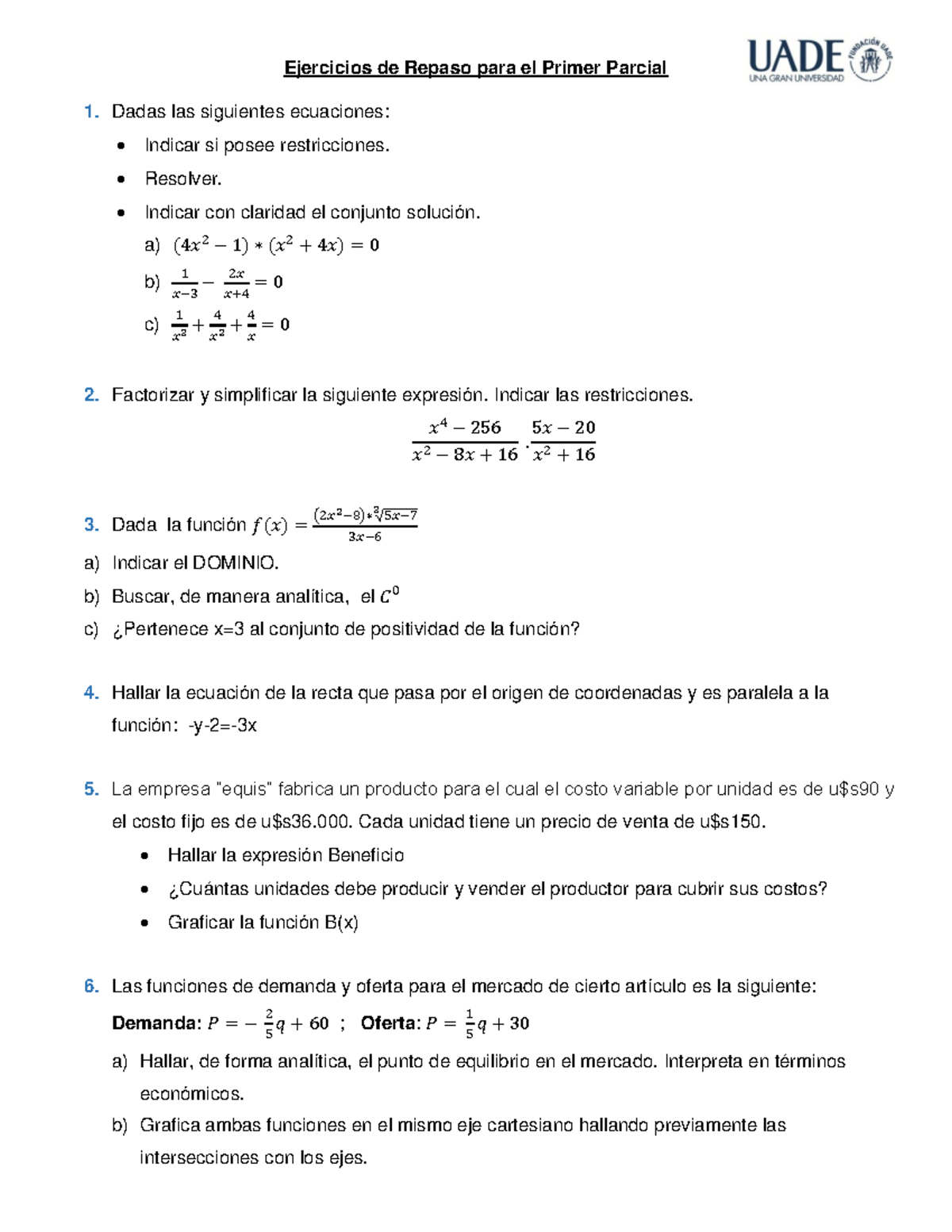 Simulacro 1°P - Ejercicios de Repaso para el Primer Parcial Dadas las ...