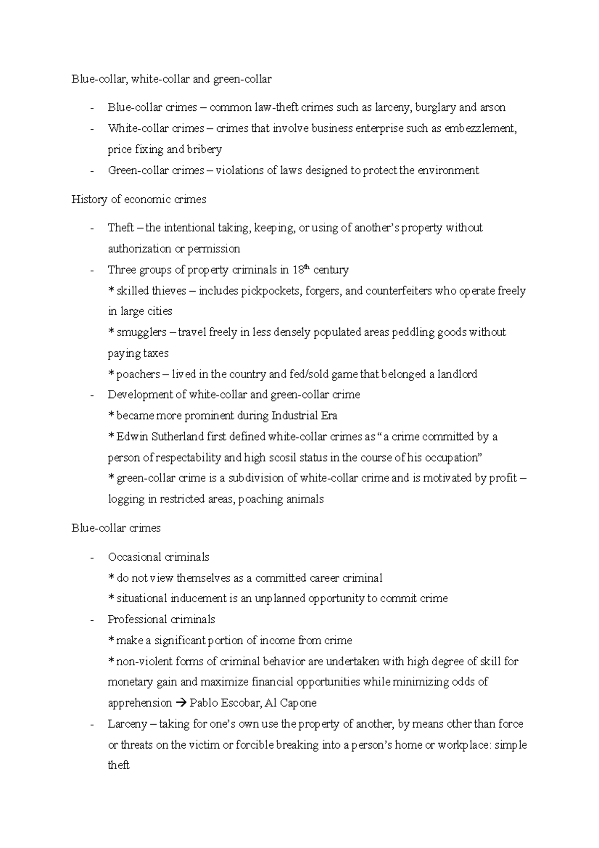 Notes Kayla Toohy Bluecollar, whitecollar and greencollar Blue