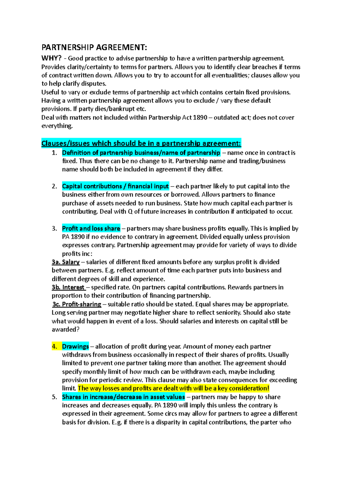 Contents of a partnership agreement PARTNERSHIP AGREEMENT WHY