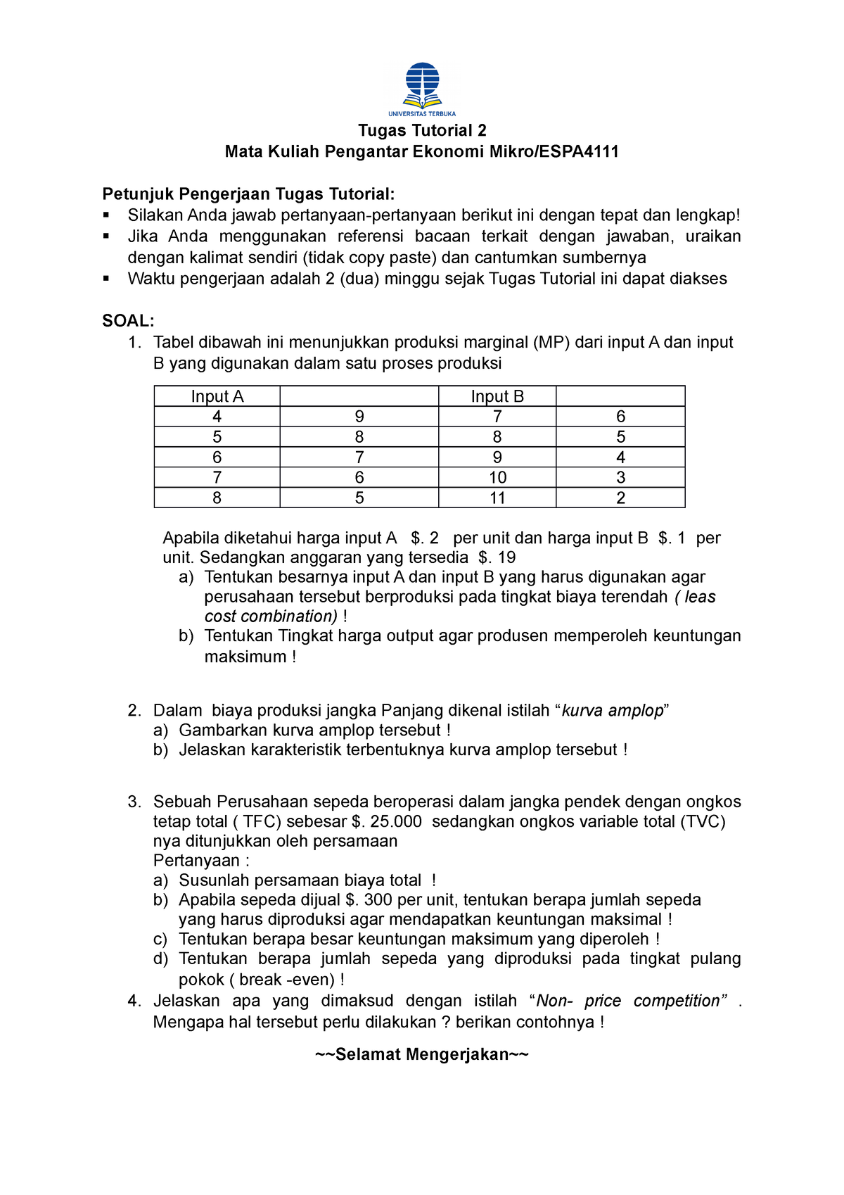 Tugas 2 Ekonomi Mikro - Tugas Tutorial 2 Mata Kuliah Pengantar Ekonomi ...