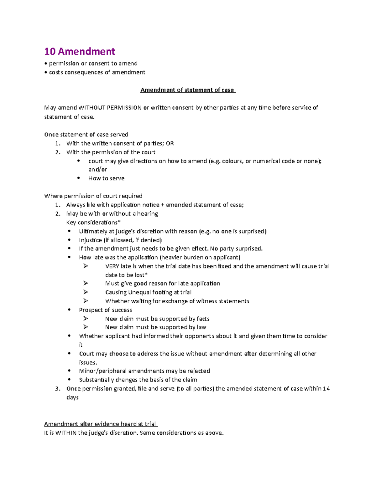 10 Amendment - Combination of lecture notes and personal notes ...