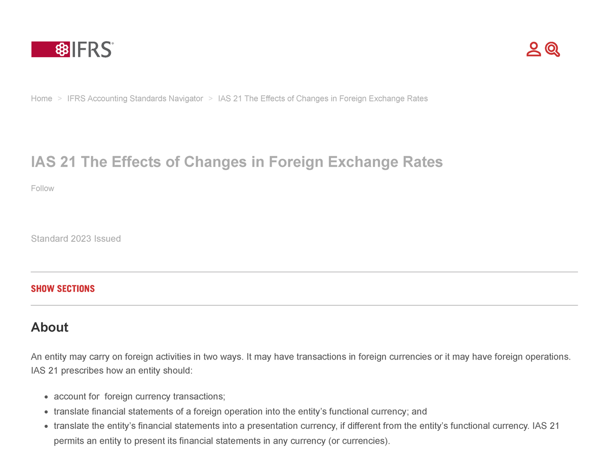 IFRS - IAS 21 The Effects Of Changes In Foreign Exchange Rates - SHOW ...