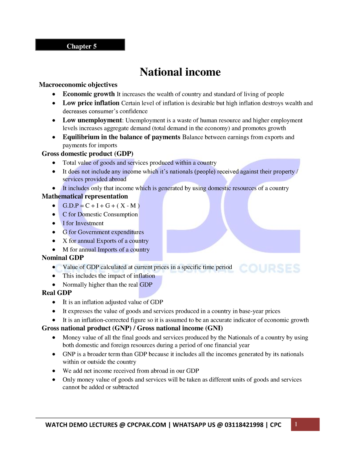 CPC PRC-3 CHAP-5 Notes - Chapter 5 Macroeconomic Objectives National ...