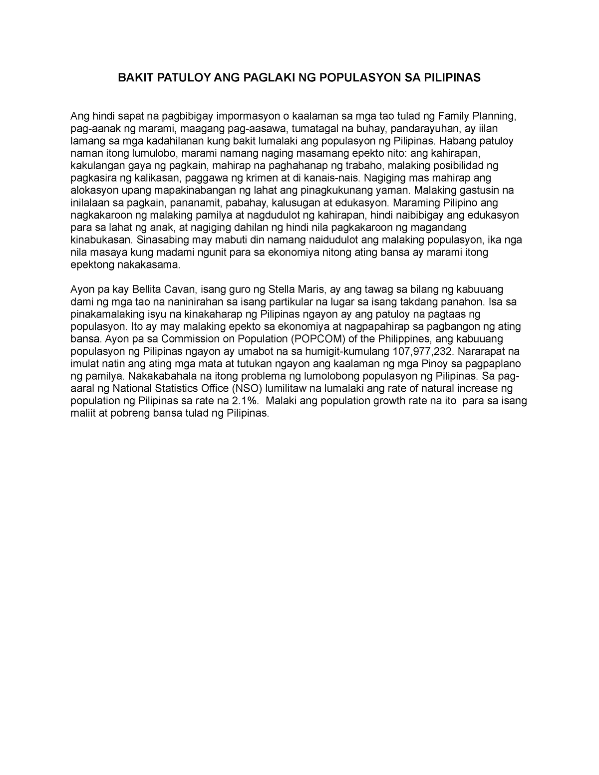 Bakit Patuloy ANG Paglaki NG Populasyon SA Pilipinas - BAKIT PATULOY ...