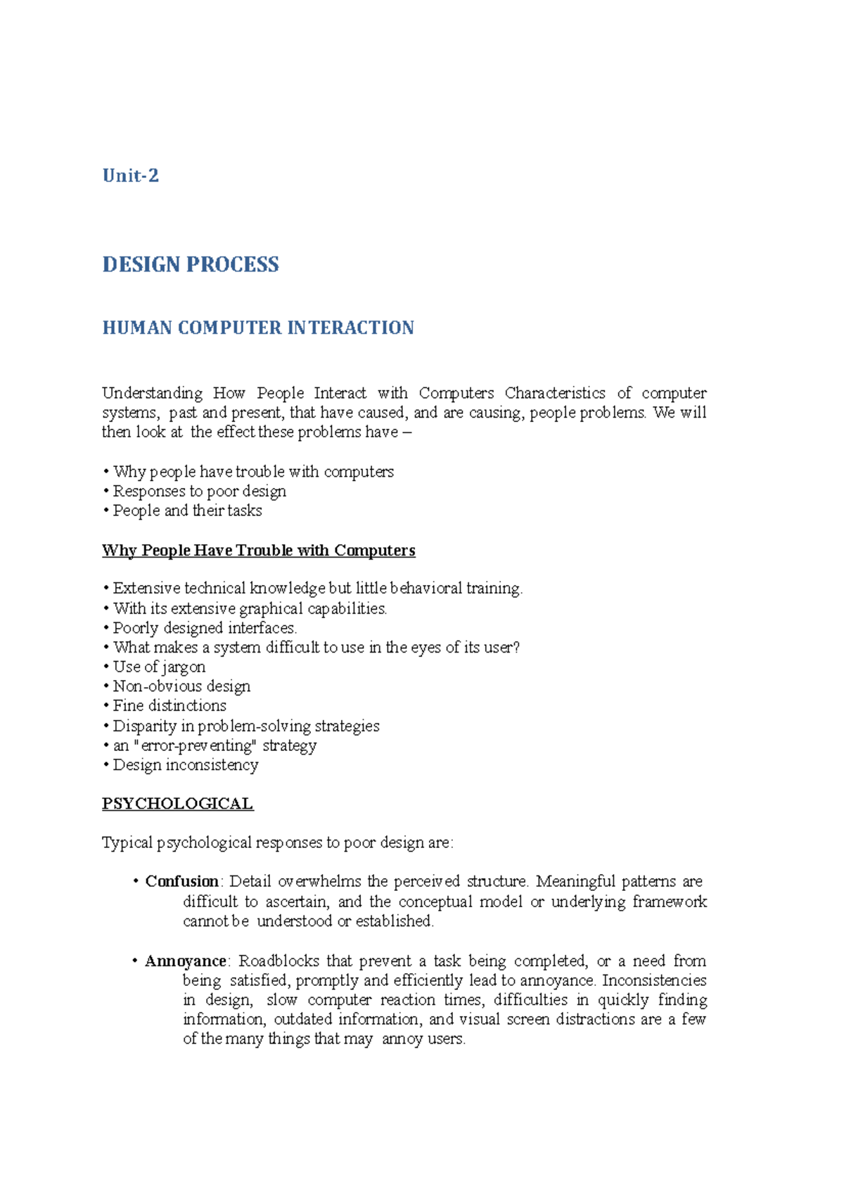 HCI Unit -2 - Unit -2 - Unit- DESIGN PROCESS HUMAN COMPUTER INTERACTION ...
