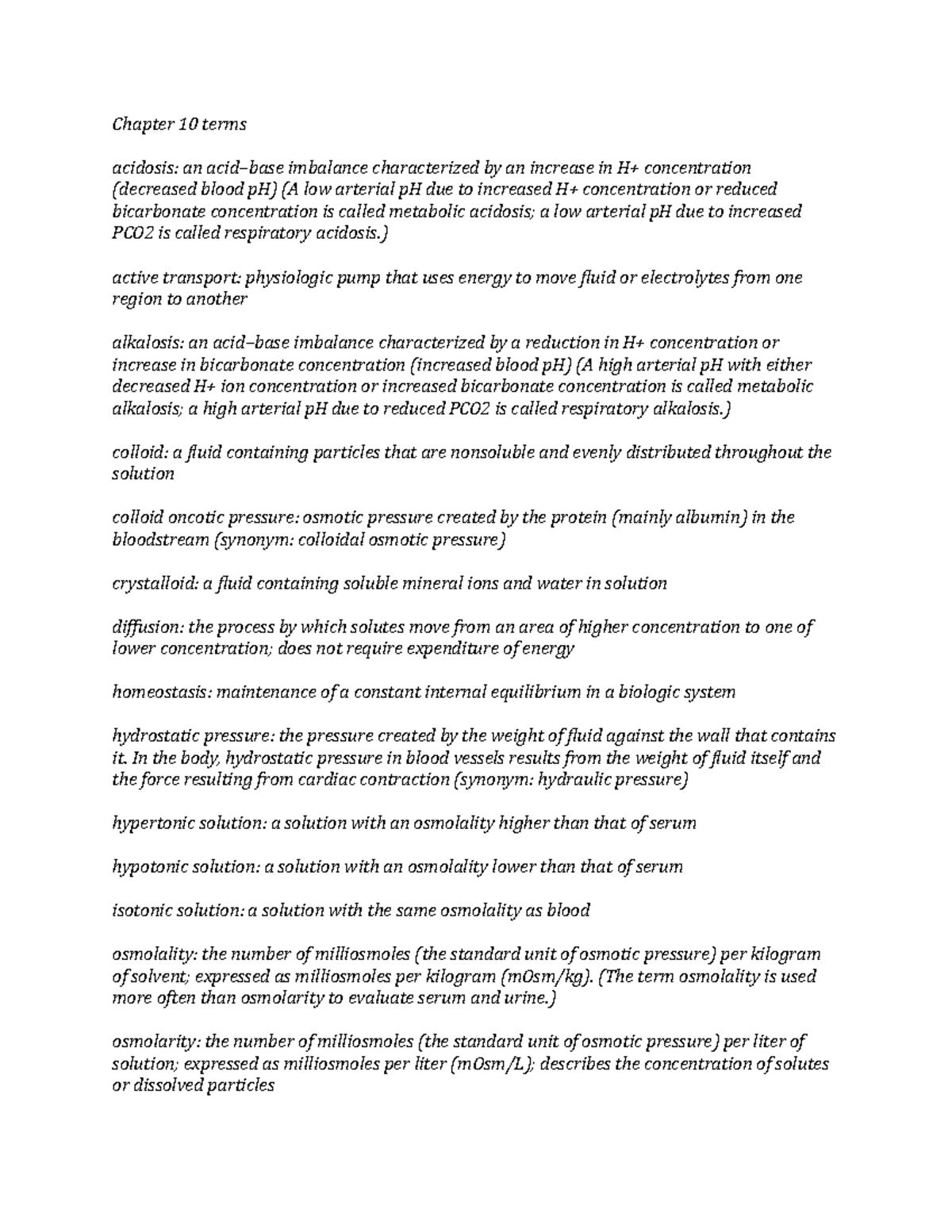 Chapter 10 terms - Chapter 10 terms acidosis: an acid–base imbalance ...