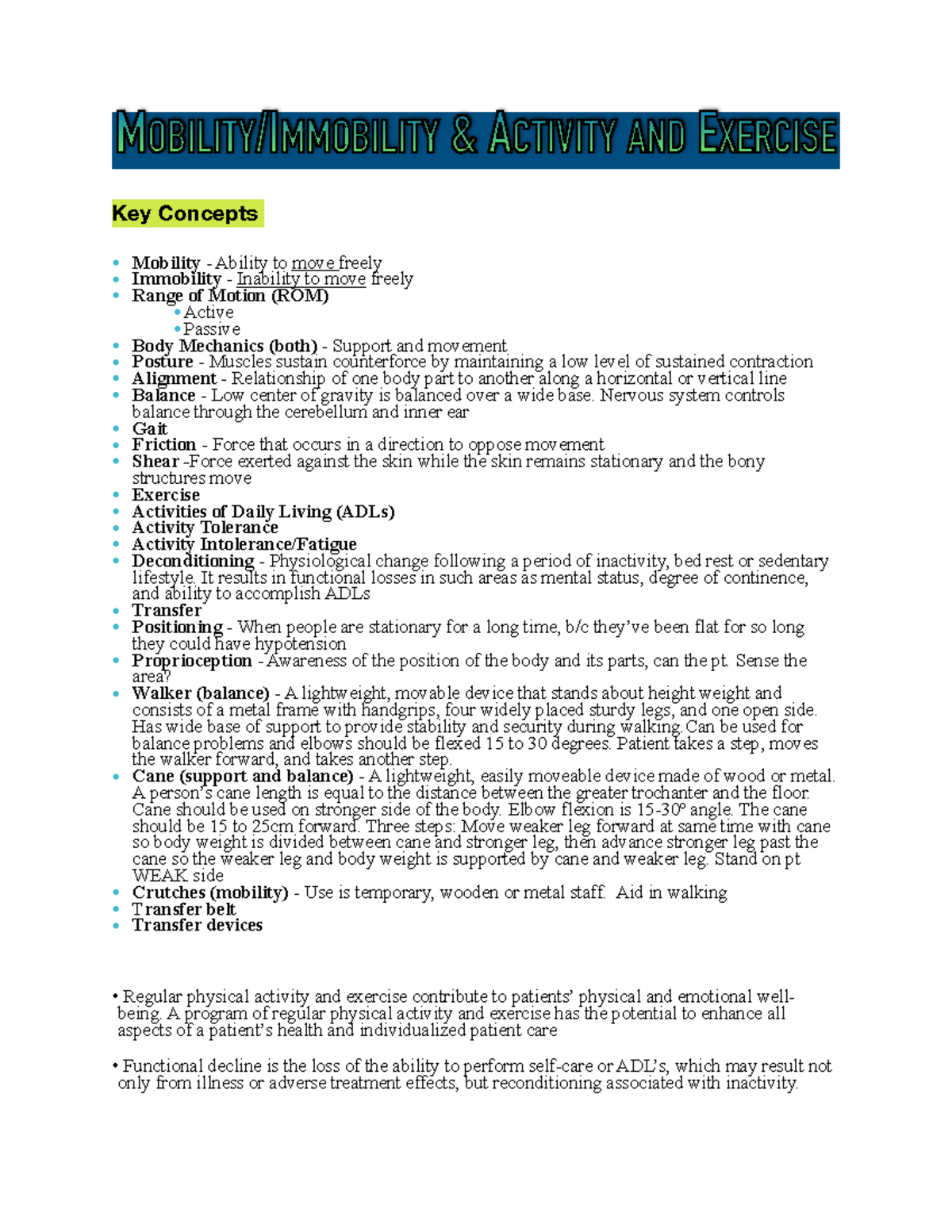 Fundamental Mobility Lecture MOBILITY/IMMOBILITY & ACTIVITY AND