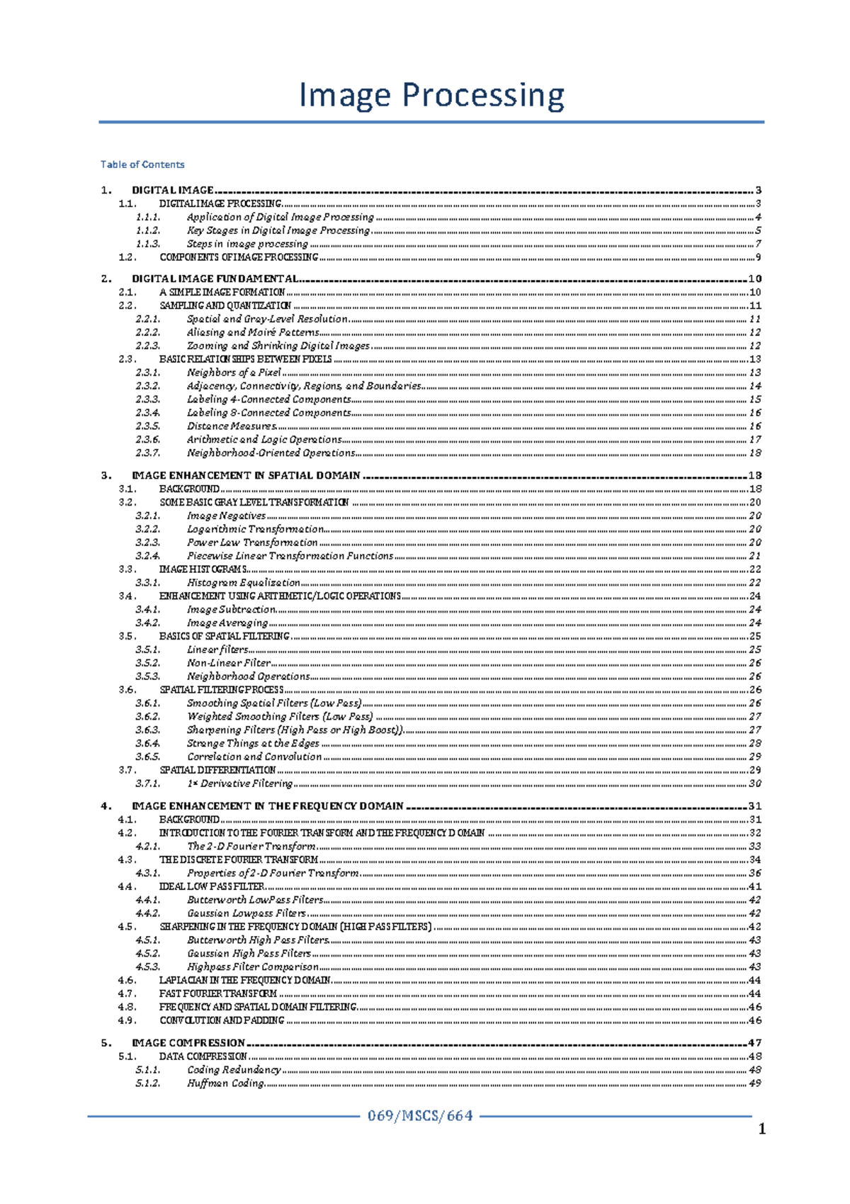 Image Processing and Pattern Recognition Summary Notes. Pokhara ...