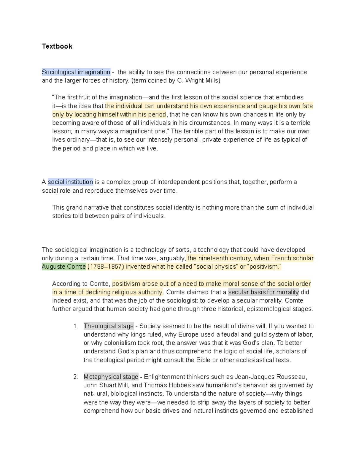 Week 1 Notes - Textbook Sociological imagination - the ability to see ...