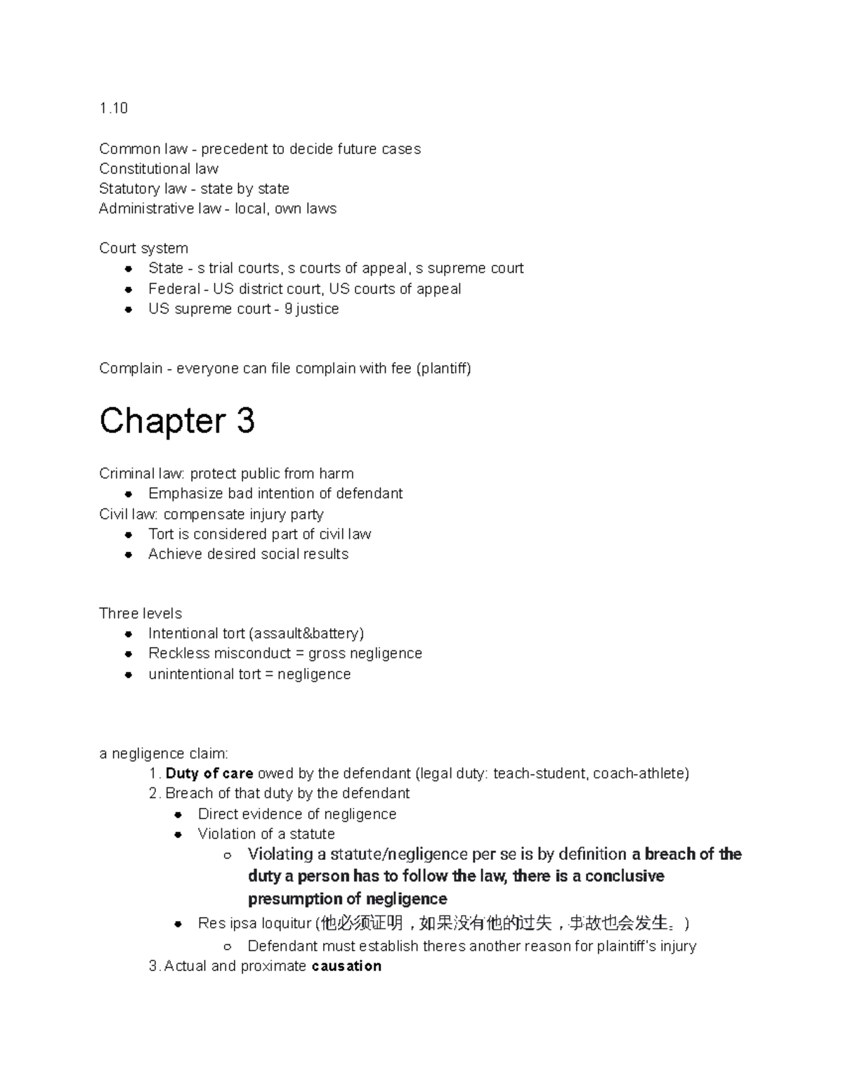 SM Law 503 sports law summary 1. Common law precedent to decide