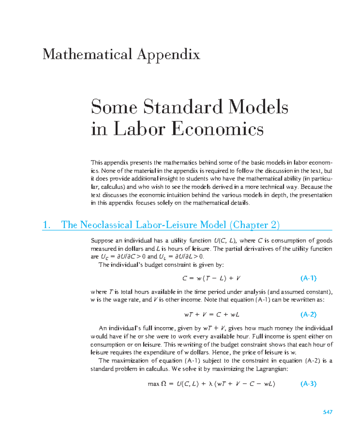 Labour-Leisure - Labor Leisure - 547 Some Standard Models in Labor ...