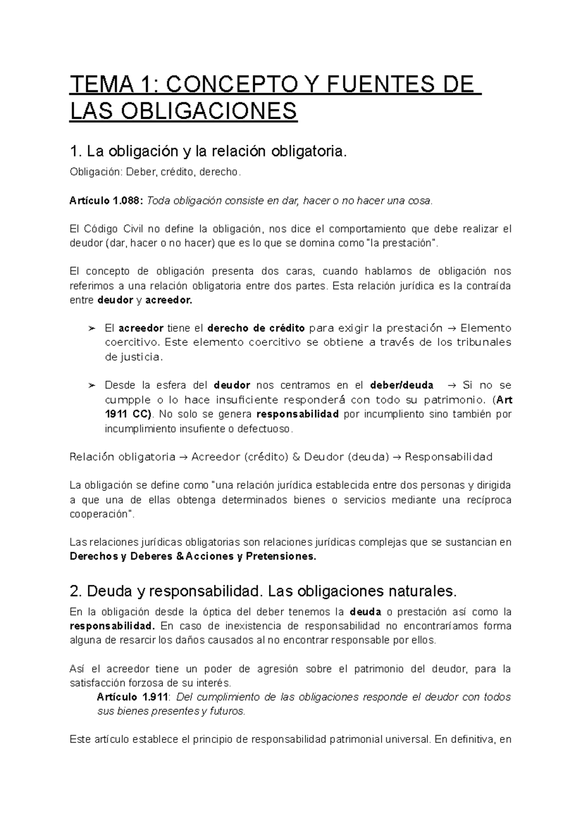 TEMA 1 Concepto Y Fuentes DE LAS Obligaciones - TEMA 1: CONCEPTO Y ...