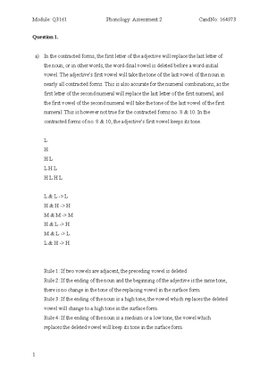 Phonology problem set - 164922 Q3161 Assessment 1 Phonology Problem Set ...