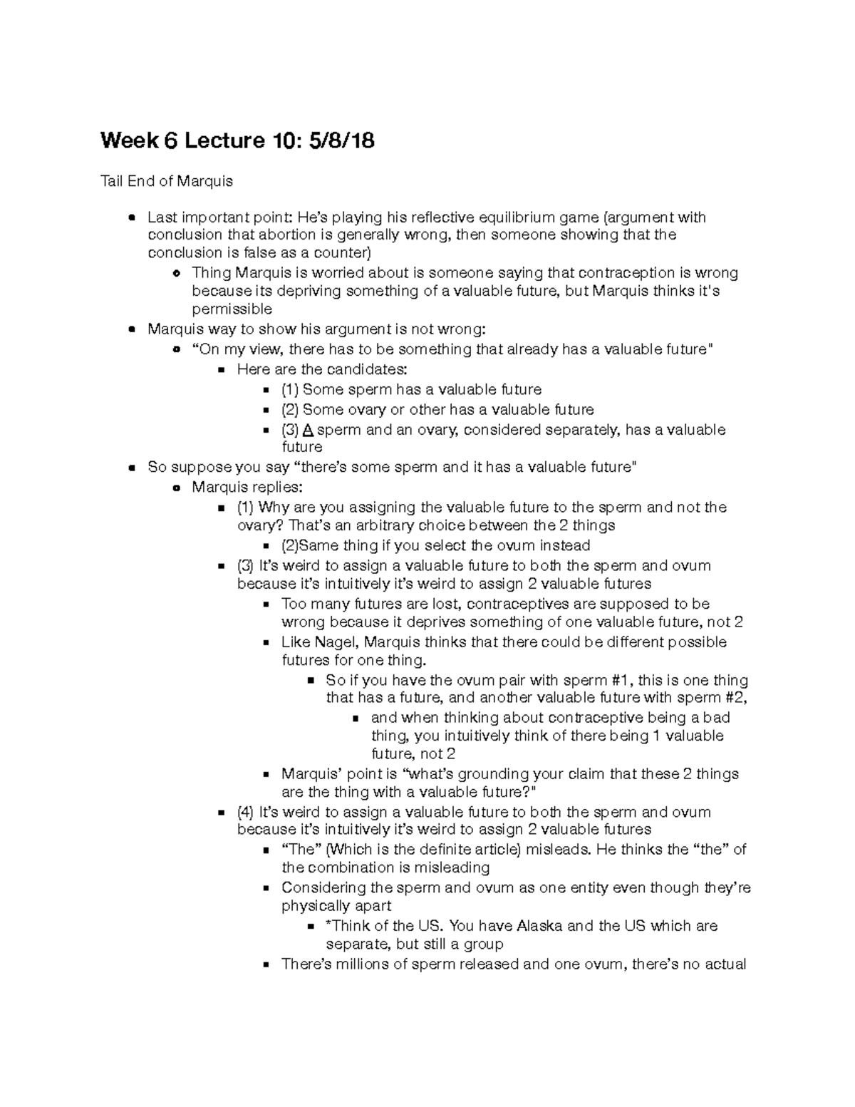 Philos 155A - Week 6 Lecture 10 Notes - Week 6 Lecture 10: 5/8/ Tail ...