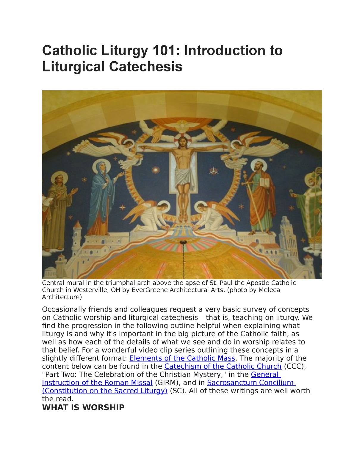 Liturgy Catholic Liturgy 101 Introduction To Liturgical Catechesis Central Mural In The 